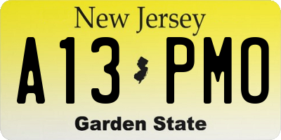 NJ license plate A13PMO