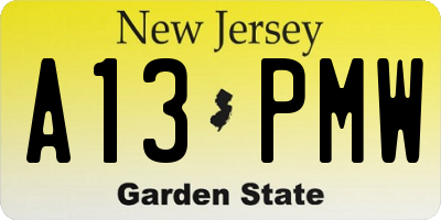 NJ license plate A13PMW