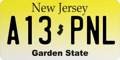 NJ license plate A13PNL