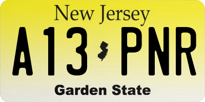 NJ license plate A13PNR