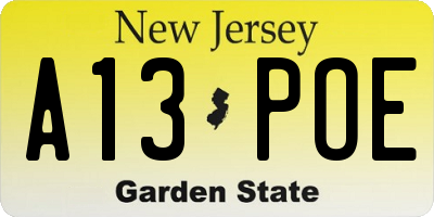 NJ license plate A13POE