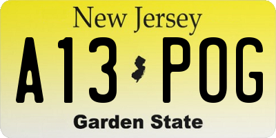 NJ license plate A13POG