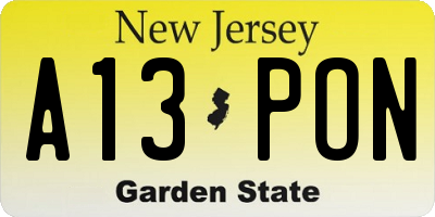 NJ license plate A13PON