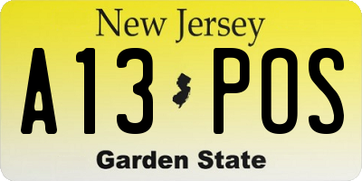 NJ license plate A13POS