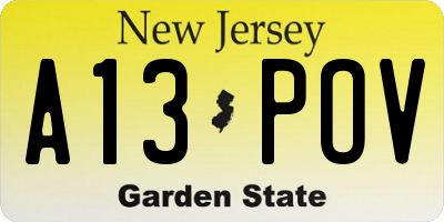 NJ license plate A13POV
