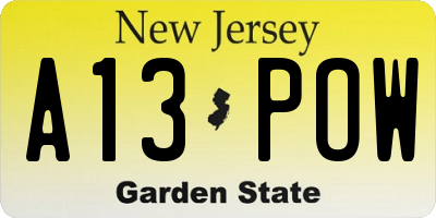 NJ license plate A13POW