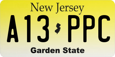 NJ license plate A13PPC