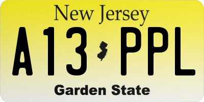 NJ license plate A13PPL
