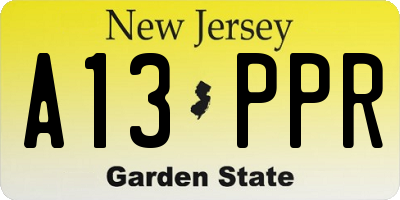 NJ license plate A13PPR