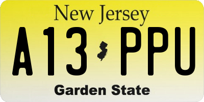 NJ license plate A13PPU