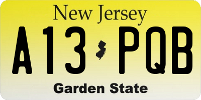 NJ license plate A13PQB