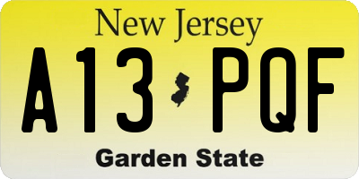 NJ license plate A13PQF