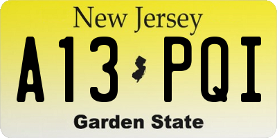 NJ license plate A13PQI