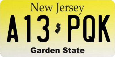 NJ license plate A13PQK
