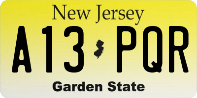 NJ license plate A13PQR
