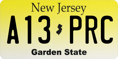 NJ license plate A13PRC