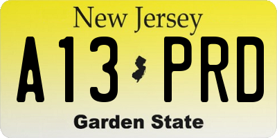 NJ license plate A13PRD