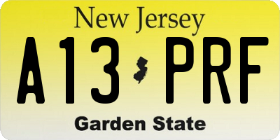 NJ license plate A13PRF