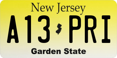 NJ license plate A13PRI