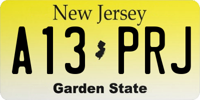 NJ license plate A13PRJ