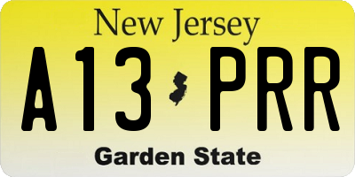NJ license plate A13PRR