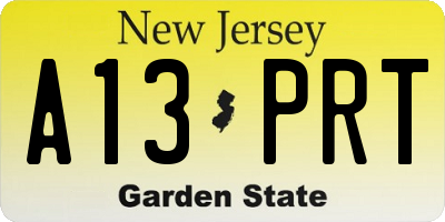 NJ license plate A13PRT