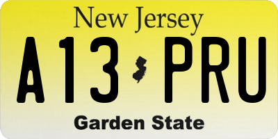 NJ license plate A13PRU