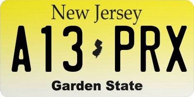 NJ license plate A13PRX