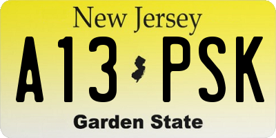 NJ license plate A13PSK