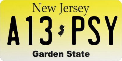 NJ license plate A13PSY