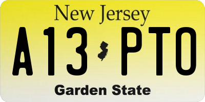 NJ license plate A13PTO