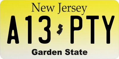 NJ license plate A13PTY