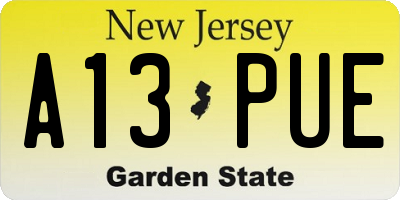 NJ license plate A13PUE