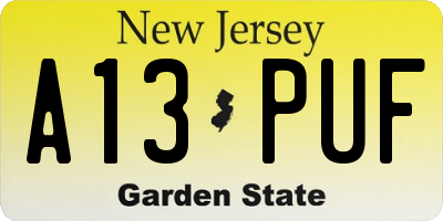 NJ license plate A13PUF