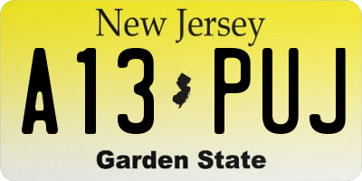 NJ license plate A13PUJ