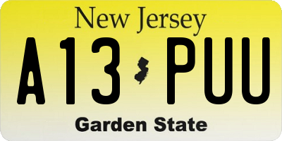 NJ license plate A13PUU