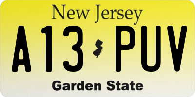 NJ license plate A13PUV