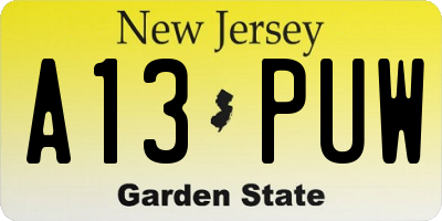 NJ license plate A13PUW