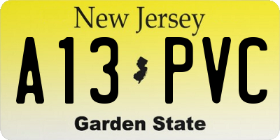 NJ license plate A13PVC