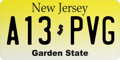 NJ license plate A13PVG