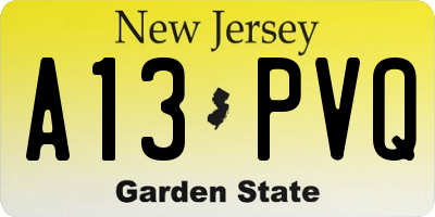 NJ license plate A13PVQ