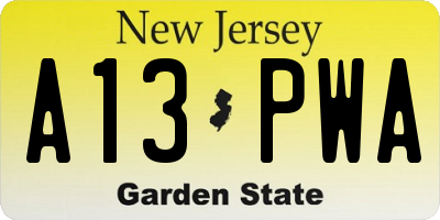 NJ license plate A13PWA