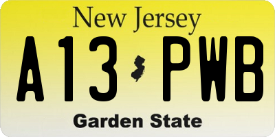 NJ license plate A13PWB