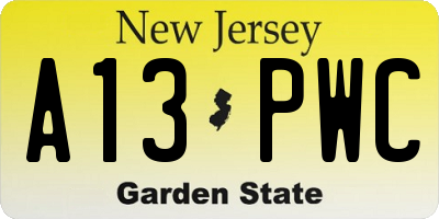 NJ license plate A13PWC