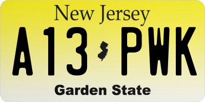 NJ license plate A13PWK