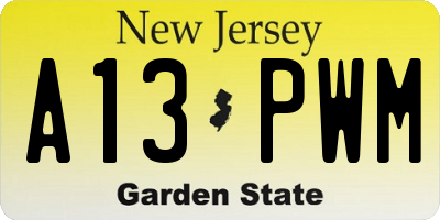 NJ license plate A13PWM
