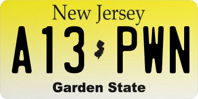 NJ license plate A13PWN