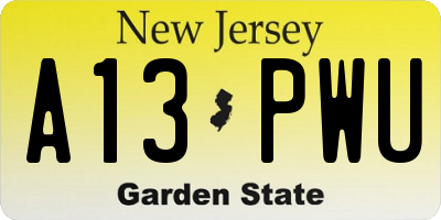 NJ license plate A13PWU
