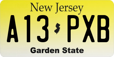 NJ license plate A13PXB
