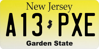 NJ license plate A13PXE